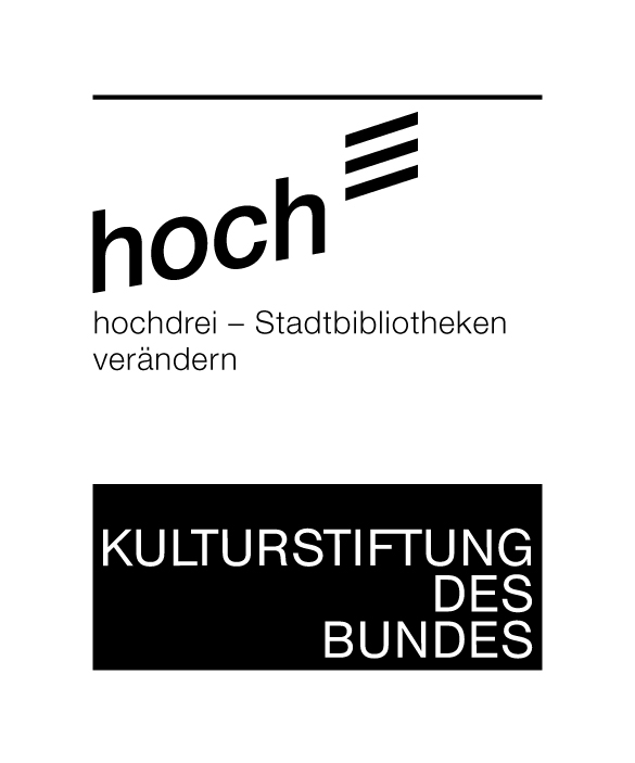 Logo der Kulturstiftung des Bundes und dem Projektverweis hochdrei - Stadtbibliotheken verändern