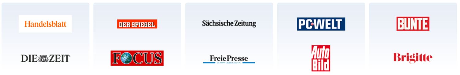 Auswahl an Medien in Genios: Handelsblatt, Die Zeit, Der Spiegel, Focus, Sächsische Zeitung, Freie Presse, PC Welt, Auto Bild, Bunte, Brigitte