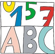 abstrakte Abbildung mit bunten Zahlen und Buchstaben
