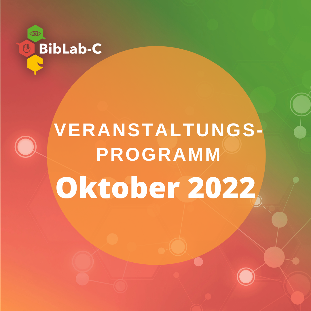 farbige Fläche, Kreis mit Schriftzug Veranstaltungsprogramm Oktober 2022