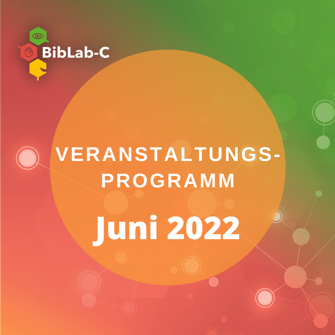 Oranger Kreis mit Text in weiß: Veranstaltungsprogramm Juni 2022